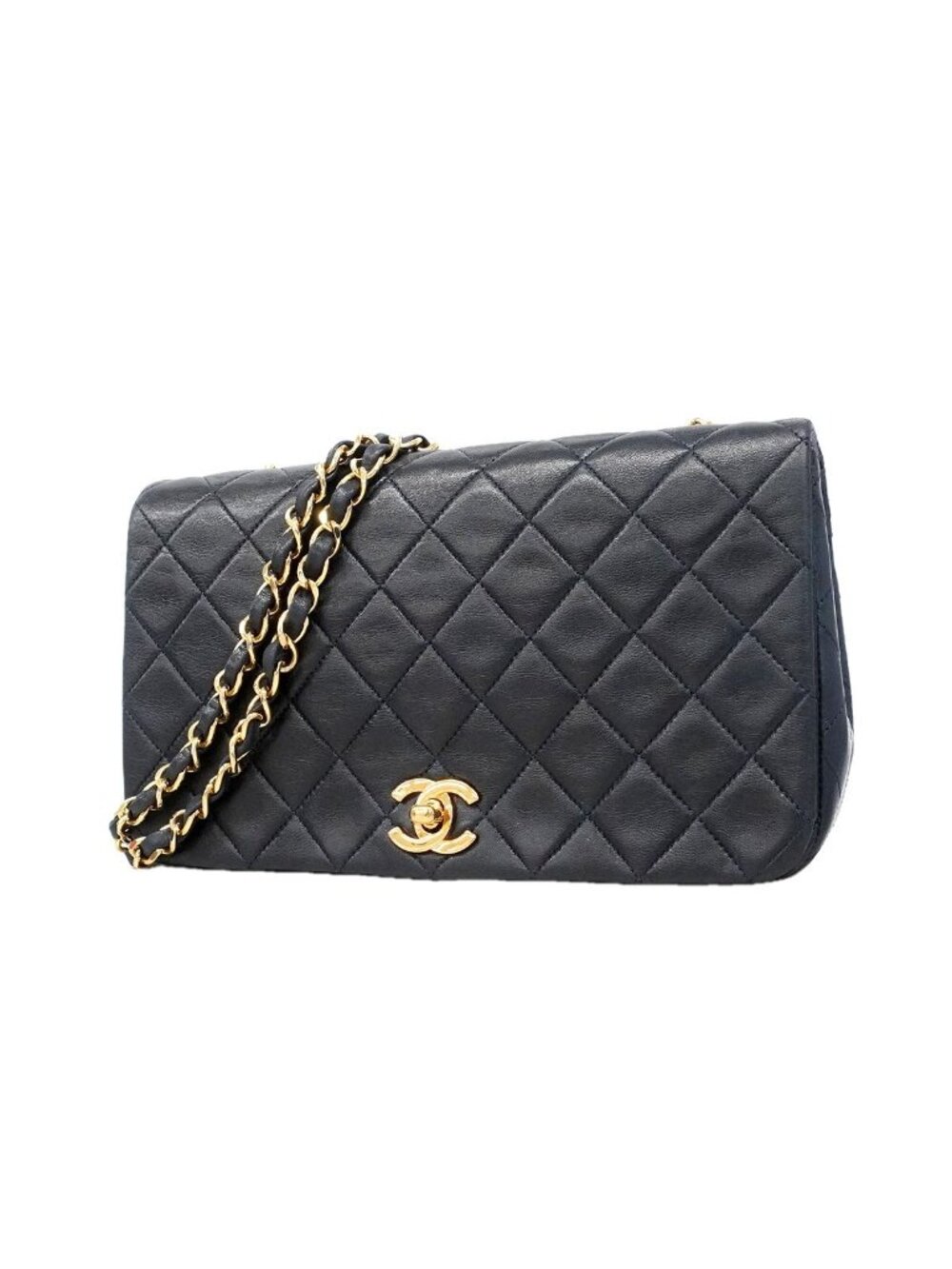 Chanel Shoulder Bag Quilted Lambskin Navy Gold